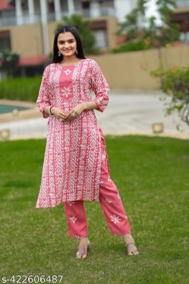 Cotton Kurtis Womens Printed Cotton Kurti Set Kurta Set