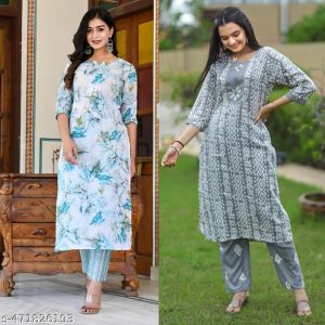 Cotton Printed Kurta Set For Women Combo Of 2