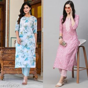 Cotton Printed Kurta Set For Women Combo Of 2