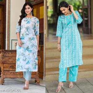 Cotton Printed Kurta Set For Women Combo Of 2