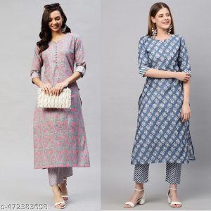 Cotton Printed Kurta Set For Women Combo Of 2