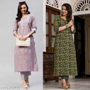 Cotton Printed Kurta Set For Women Combo Of 2