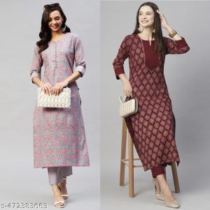 Cotton Printed Kurta Set For Women Combo Of 2