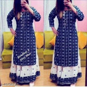 Latestpritned High Damandable Kurti With Skirt
