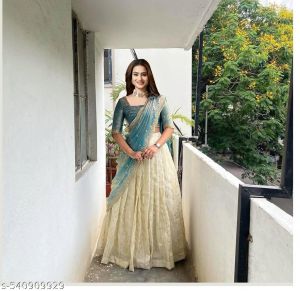 Net Embroidered Semi Stitched Lehenga With Unstitched Blouse