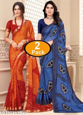 Pack Of 2 New Arrival Latest Georgette Printed Saree With Running Unstitched Blouse Piece