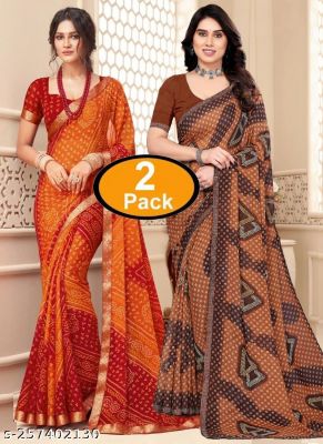 Pack Of 2 New Arrival Latest Georgette Printed Saree With Running Unstitched Blouse Piece
