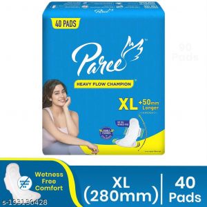 Paree Dry Feel Sanitary Pads For Women 280mm Xl 40 Pads Heavy Flow Champion Double Feathers For Extra Coverage Quick Absorption Gentle Fragrance Skin Friendly