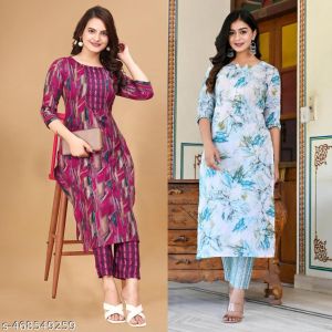 Printed Kurta Set For Women Pack Of 2