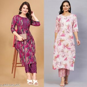 Printed Kurta Set For Women Pack Of 2
