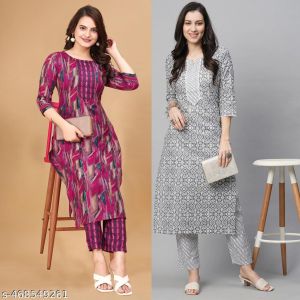 Printed Kurta Set For Women Pack Of 2
