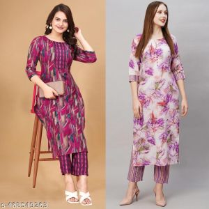 Printed Kurta Set For Women Pack Of 2