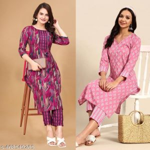 Printed Kurta Set For Women Pack Of 2