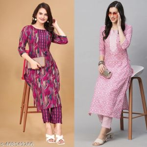 Printed Kurta Set For Women Pack Of 2