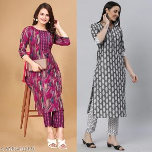 Printed Kurta Set For Women Pack Of 2