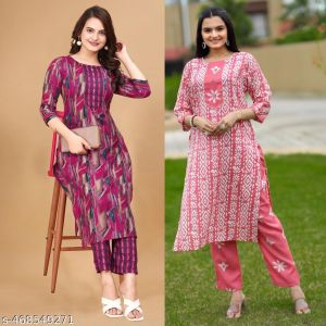 Printed Kurta Set For Women Pack Of 2