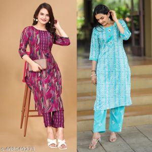 Printed Kurta Set For Women Pack Of 2
