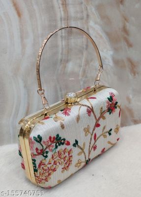 Rajasthani Party Clutch For Women Box Clutch With Golden Handle Embroidery Bag