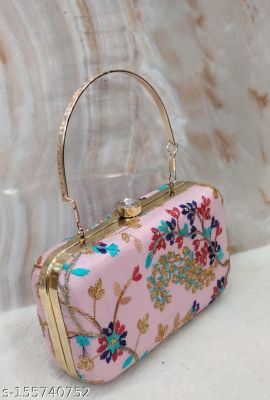 Rajasthani Party Clutch For Women Box Clutch With Golden Handle Embroidery Bag