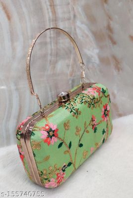 Rajasthani Party Clutch For Women Box Clutch With Golden Handle Embroidery Bag