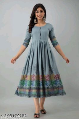 Rayon Printed Long Flared Anarkali Kurti