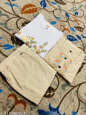 Women Kurta Set With Printed Work Fancy Kurti With Bottom