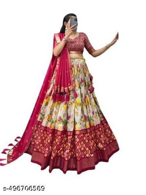 Womens Collection Dolla Silk Lehenga Choli Patola Print With Foil Work With Unstitched Blouse