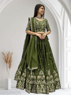 Womens Collection Elephant Design Lehenga Choli Embrodered Work With Unstitched Blouse