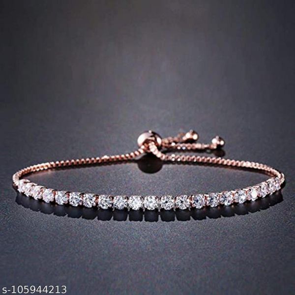 19 J Jewels Exclusive Crystal Fancy Collection Copper Plated Rose Gold Stylish Bracelet For Women And Girls