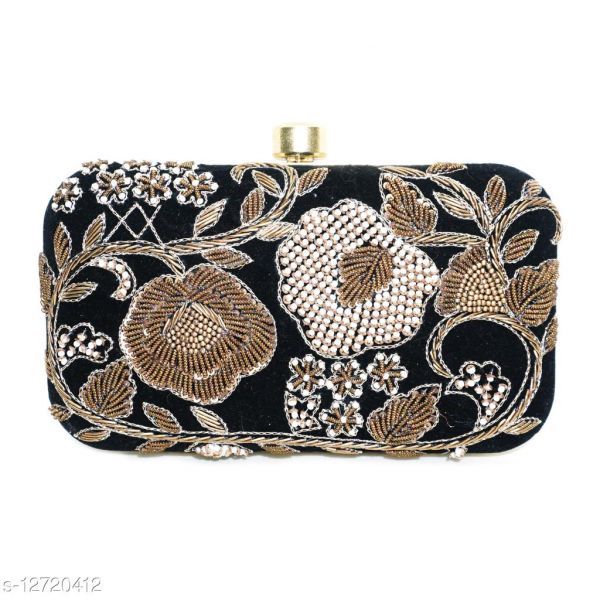 Attractive Womens Black Velvet Clutch