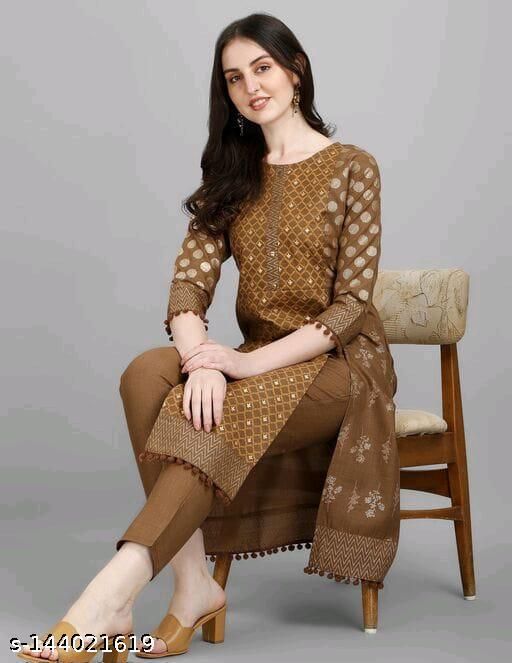 Azreen Copper Brown Beautiful Gold And Pigment Printed Kurta Pants Set