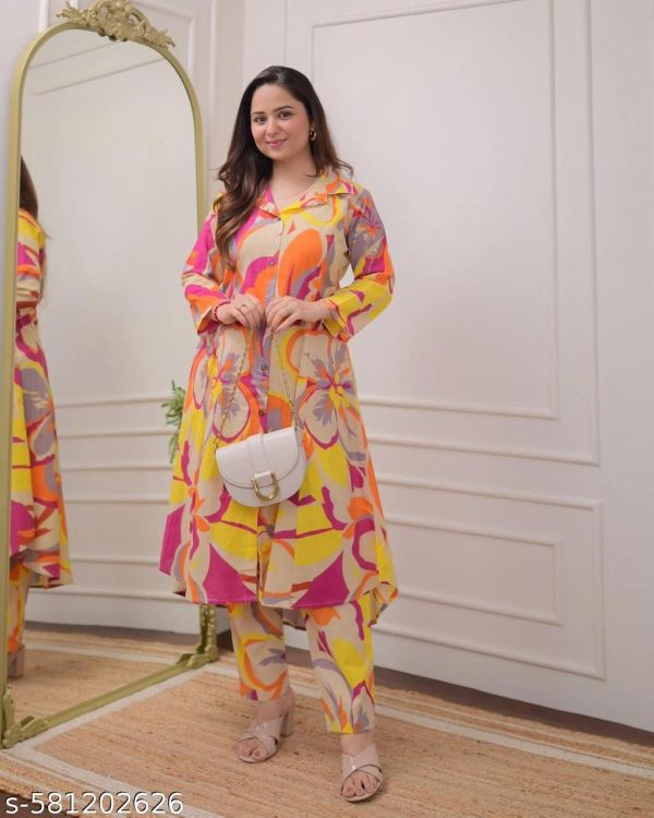 Bhakti Fashion Stylish Printed Womens Kurta With Pant Set Co Ord Set Colorful Abstract Print Trendy Comfortable Printed Kurta Pant Set For Women Latest Design Co Ord Set