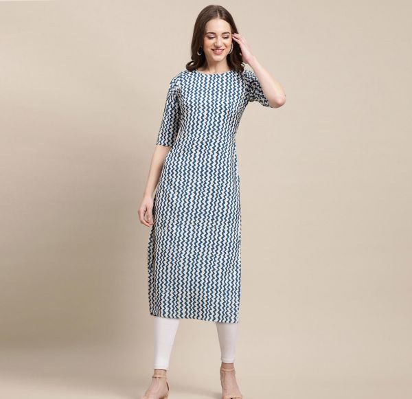 Blue Digital Print Zig Zag Crepe Kurti