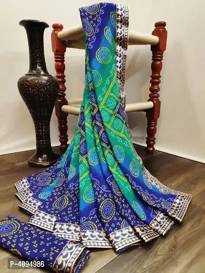 Blue Georgette Bandhani Printed Saree with Blouse piece