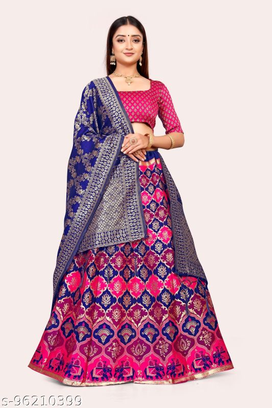 Blue Pink Banarasi Designer Lehenga Choli