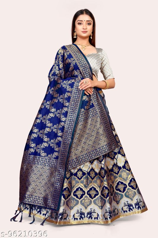 Blue Silver Banarasi Designer Lehenga Choli