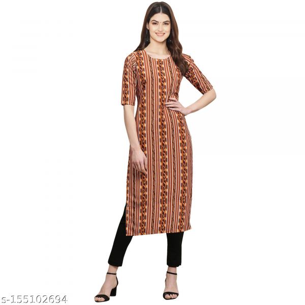 Brown Digital Printed Crepe Kurti