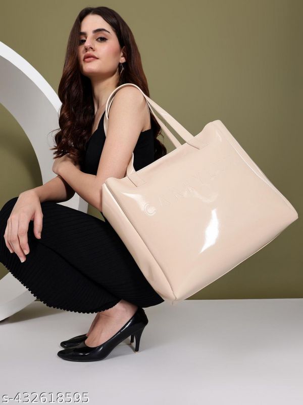 Carrylux Elegance Glossy Shimmer Synthetic Leather Oversized Tote Bag For Womens