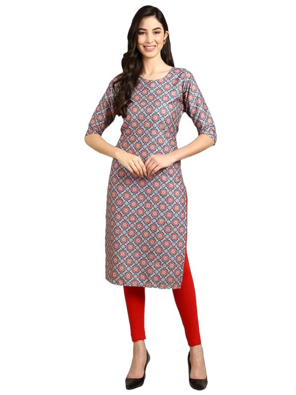 Checked Multicolor Digital Printed Crepe Kurti