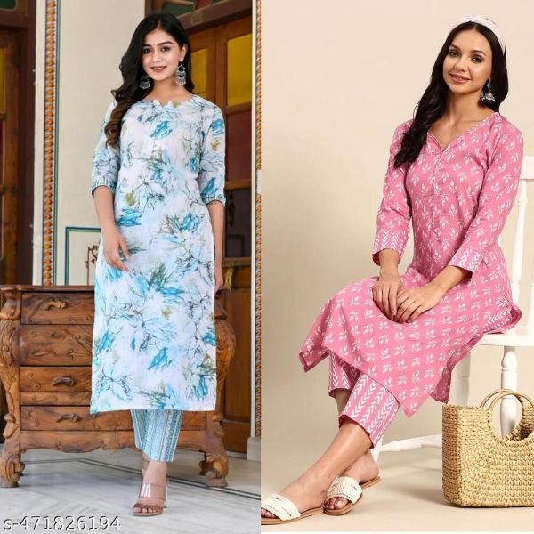 Cotton Printed Kurta Set For Women Combo Of 2