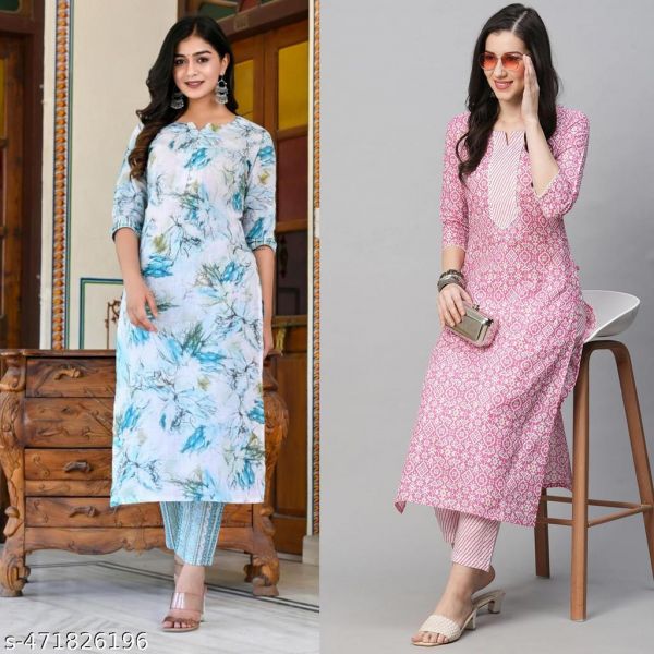 Cotton Printed Kurta Set For Women Combo Of 2