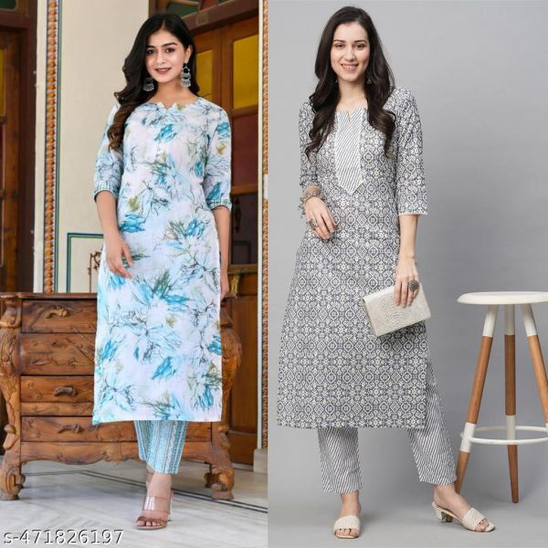 Cotton Printed Kurta Set For Women Combo Of 2