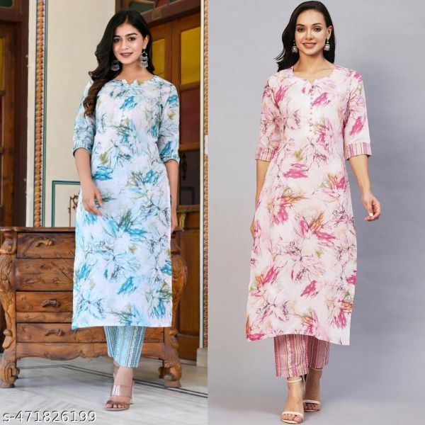 Cotton Printed Kurta Set For Women Combo Of 2