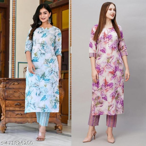 Cotton Printed Kurta Set For Women Combo Of 2