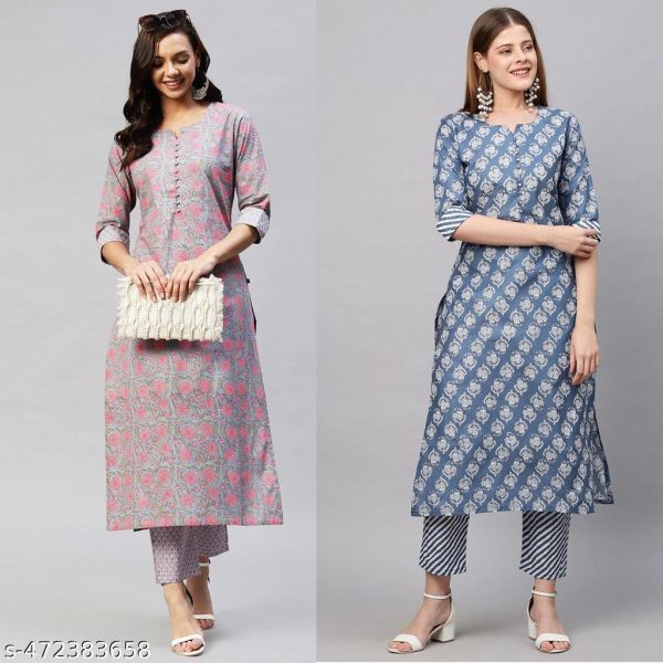 Cotton Printed Kurta Set For Women Combo Of 2