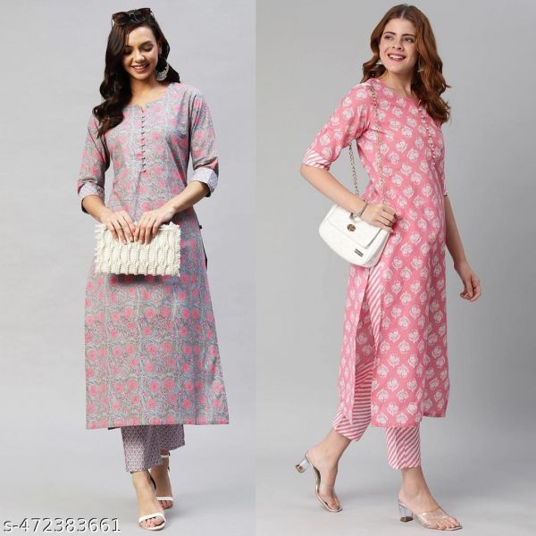 Cotton Printed Kurta Set For Women Combo Of 2