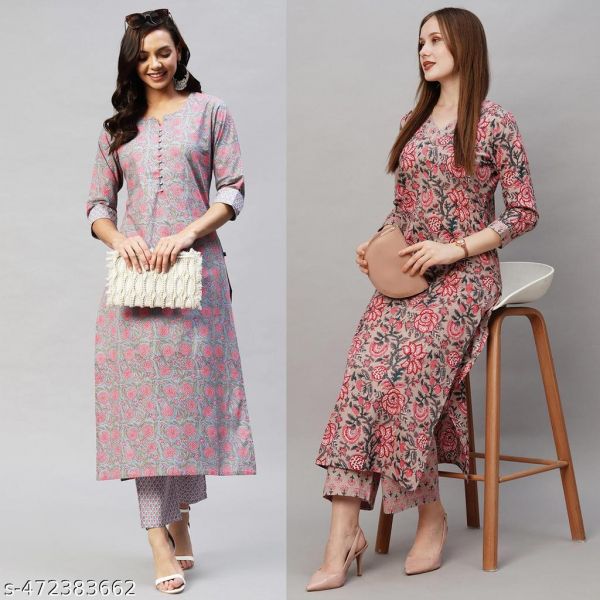 Cotton Printed Kurta Set For Women Combo Of 2