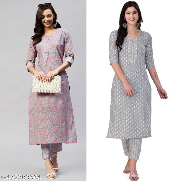 Cotton Printed Kurta Set For Women Combo Of 2