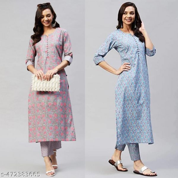 Cotton Printed Kurta Set For Women Combo Of 2