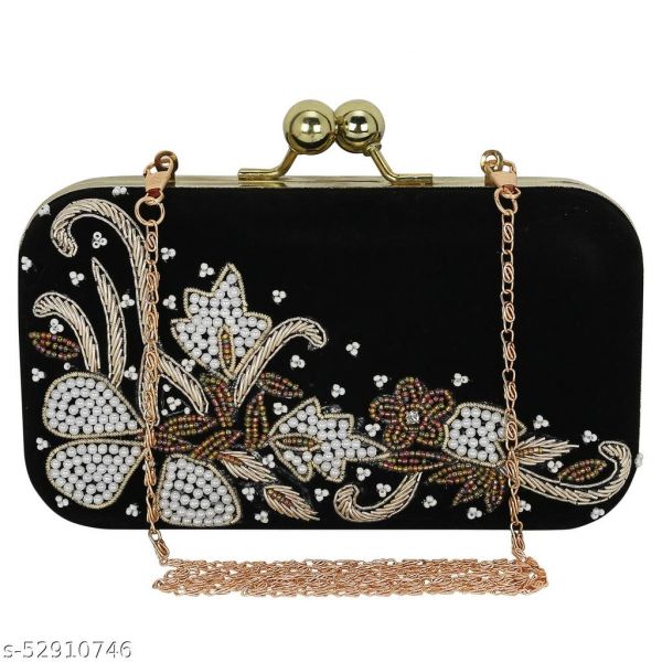 Fashionable Embroidered Modern Women Black Clutches